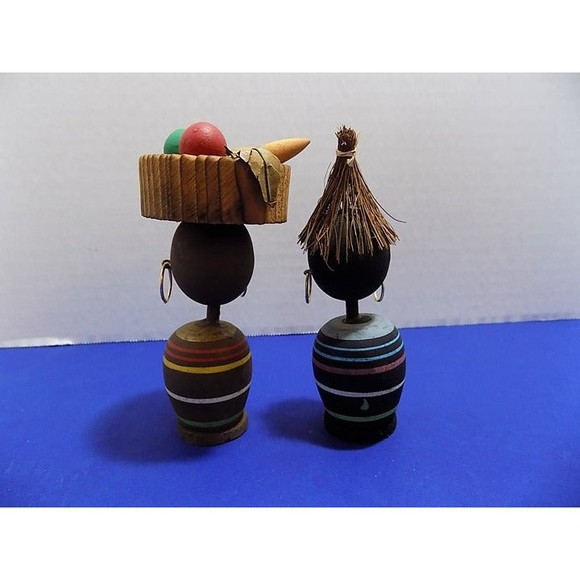 Vintage Wood African Black Natives Island Caribbean Salt & Pepper Shakers - Picture 4 of 5